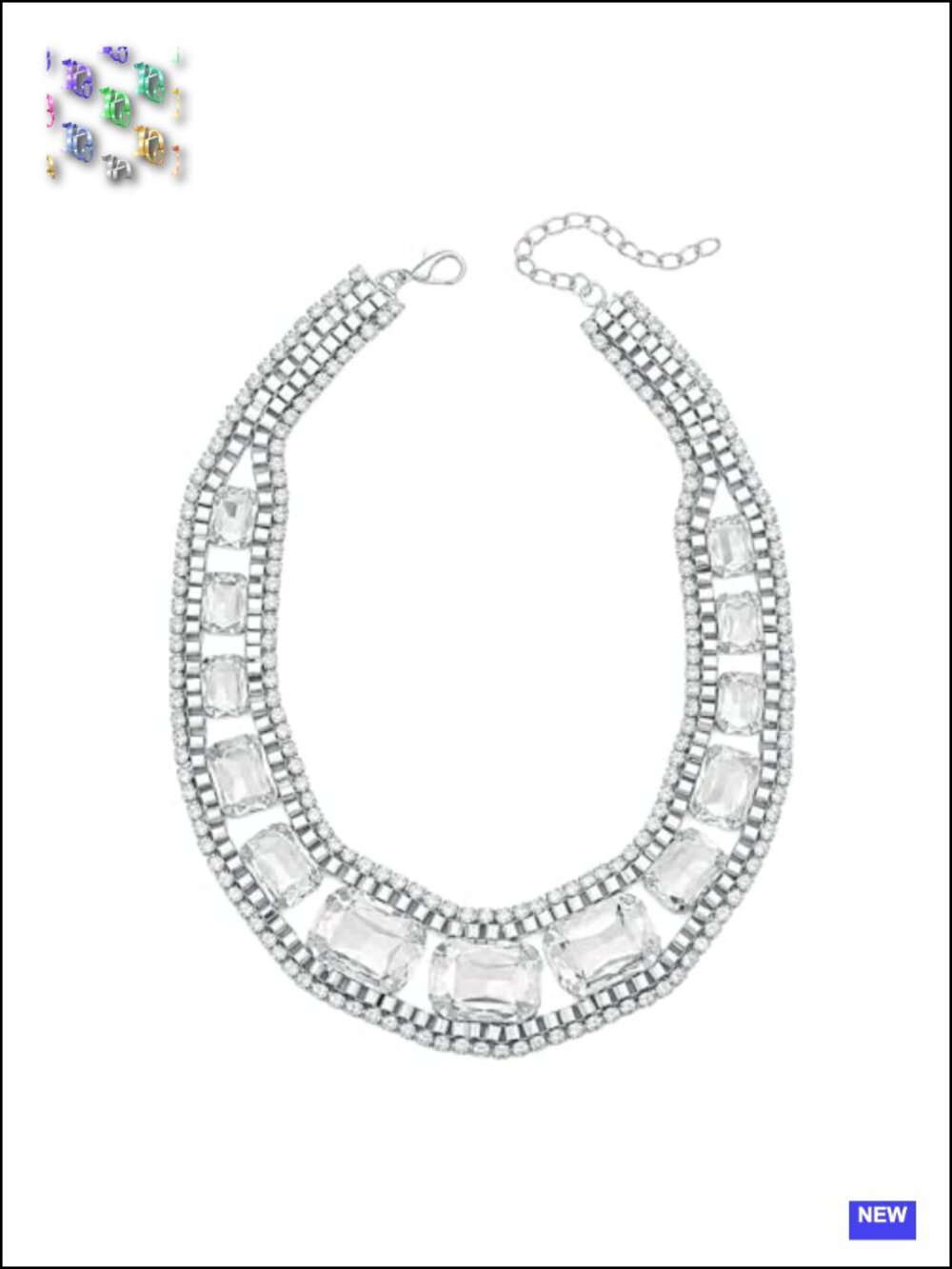 Graduated Emerald Cut Crystal Choker Necklace Gold Plated Prong Set